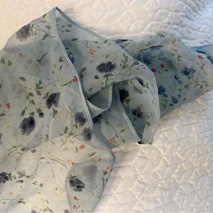 Talbots 100% Silk Sheer Blue Floral Scarf 21.5” Square